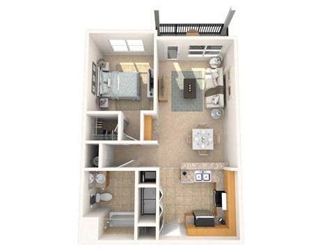 Floor plan for 1 bed, 1 bath, 756 sqft